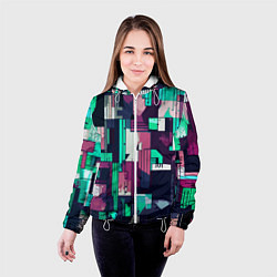 Куртка с капюшоном женская Абстракция бирюзовый с розовым геометричный, цвет: 3D-белый — фото 2