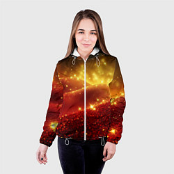 Куртка с капюшоном женская Желто-красная блестящая текстура, цвет: 3D-белый — фото 2