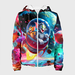 Куртка с капюшоном женская Том и Джерри летят в ракете - нейроарт, цвет: 3D-белый