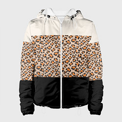 Куртка с капюшоном женская Леопардовый паттерн с черной и бежевой полосой, цвет: 3D-белый