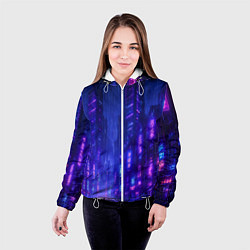 Куртка с капюшоном женская Одинокий город неона, цвет: 3D-белый — фото 2
