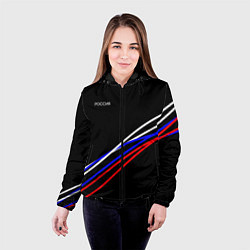 Куртка с капюшоном женская Россия полосы бело-сине-красные на чёрном, цвет: 3D-черный — фото 2