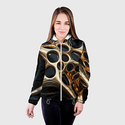 Куртка с капюшоном женская Черно-золотая абстракция, цвет: 3D-белый — фото 2