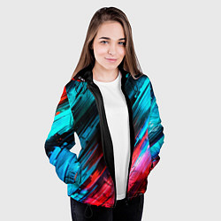 Куртка с капюшоном женская Синяя и красная краска на черном, цвет: 3D-черный — фото 2