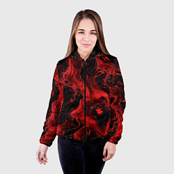 Куртка с капюшоном женская Красно-черные разводы краски - абстрактный узор, цвет: 3D-черный — фото 2