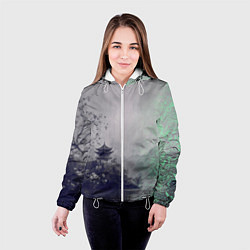 Куртка с капюшоном женская Рыбацкий домик на берегу озера, цвет: 3D-белый — фото 2