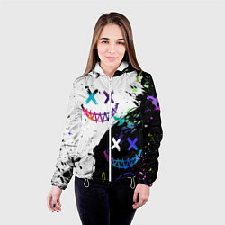 Куртка с капюшоном женская Неоновые брызги - жуткие улыбки, цвет: 3D-белый — фото 2