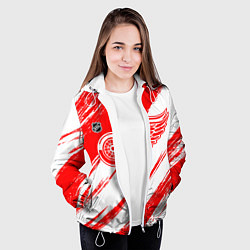 Куртка с капюшоном женская Детройт Ред Уингз - брызги красок, цвет: 3D-белый — фото 2