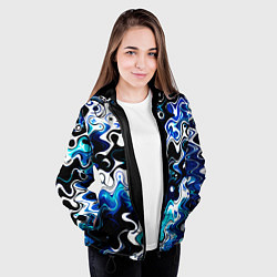 Куртка с капюшоном женская Абстракция разлитые краски чёрно-сине-белый, цвет: 3D-черный — фото 2