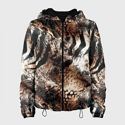 Куртка с капюшоном женская Змеиная кожа и полоски зебры микс - сафари паттерн, цвет: 3D-черный