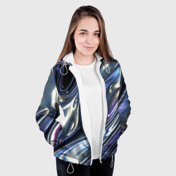 Куртка с капюшоном женская Серебро жидкий металл, цвет: 3D-белый — фото 2