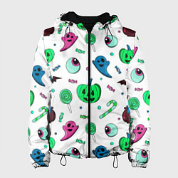 Куртка с капюшоном женская Halloween light green pumpkin - паттерн, цвет: 3D-черный