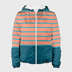 Куртка с капюшоном женская Полосатый мандариновый морской рассвет с однотоном, цвет: 3D-белый