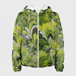 Куртка с капюшоном женская Мраморный абстрактный паттерн - зеленые и желтые о, цвет: 3D-белый