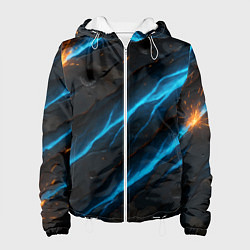 Куртка с капюшоном женская Камуфляж с неоновыми синими вставками, цвет: 3D-белый