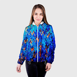 Куртка с капюшоном женская Сине-голубой стекающая абстракция, цвет: 3D-белый — фото 2