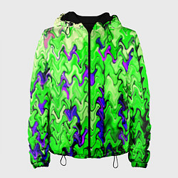 Куртка с капюшоном женская Ярко-зелёный стекающая абстаркция, цвет: 3D-черный