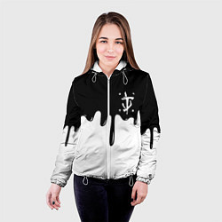 Куртка с капюшоном женская Doom logo жидкие краски, цвет: 3D-белый — фото 2