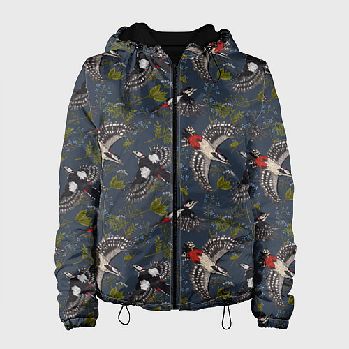 Женская куртка Дятлы и цветы / 3D-Черный – фото 1