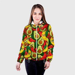 Куртка с капюшоном женская Авокадо, бананы, перцы чили улыбаются - паттерн фр, цвет: 3D-белый — фото 2