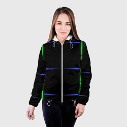 Куртка с капюшоном женская Color black green purple stripes, цвет: 3D-белый — фото 2
