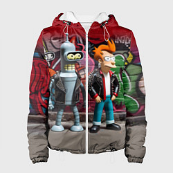 Куртка с капюшоном женская Bender bending robot and Fry - ai art graffiti, цвет: 3D-белый