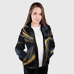 Куртка с капюшоном женская Мраморный узор с золотыми полосками, цвет: 3D-черный — фото 2