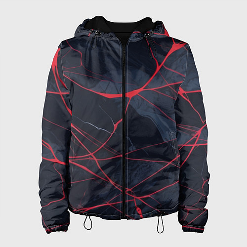 Женская куртка Мраморные узоры из переплетений красных линий / 3D-Черный – фото 1