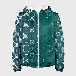 Куртка с капюшоном женская Изумрудные узоры, цвет: 3D-белый