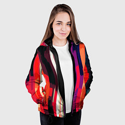 Куртка с капюшоном женская Красный абстрактные волнистые полосы, цвет: 3D-черный — фото 2