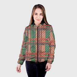 Куртка с капюшоном женская Бледная красно-зелёная клетка и полосы, цвет: 3D-черный — фото 2