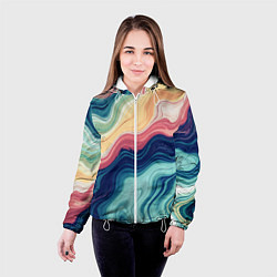 Куртка с капюшоном женская Абстрактные волнистые линии синий, цвет: 3D-белый — фото 2