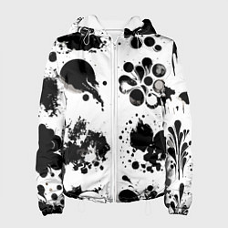 Куртка с капюшоном женская Чёрно-белые кляксы - абстракция, цвет: 3D-белый