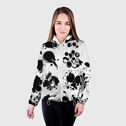Куртка с капюшоном женская Чёрно-белые кляксы - абстракция, цвет: 3D-белый — фото 2