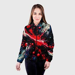 Куртка с капюшоном женская Разлитая красная масляная краска на чёрном, цвет: 3D-черный — фото 2