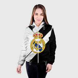 Куртка с капюшоном женская Реал Мадрид черно белые полосы, цвет: 3D-белый — фото 2