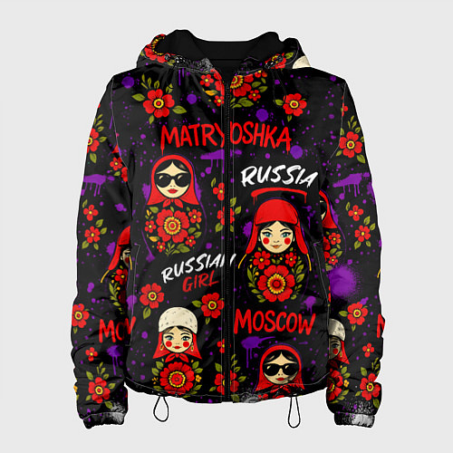 Женская куртка Паттерн с матрешками / 3D-Черный – фото 1
