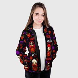 Куртка с капюшоном женская Паттерн с матрешками, цвет: 3D-черный — фото 2