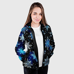 Куртка с капюшоном женская Стилизованный чёрно-синий со снежинками, цвет: 3D-черный — фото 2