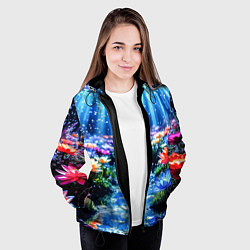 Куртка с капюшоном женская Цветы на глубине освещённые лучами, цвет: 3D-черный — фото 2