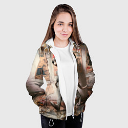 Куртка с капюшоном женская Пришелец в костюме в полосочку, цвет: 3D-белый — фото 2