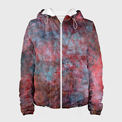 Куртка с капюшоном женская Абстракция - red rust on blue, цвет: 3D-белый