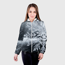 Куртка с капюшоном женская Снежинка на черно белое, цвет: 3D-белый — фото 2