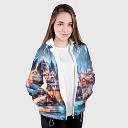 Куртка с капюшоном женская Городок в новогодних огоньках, цвет: 3D-белый — фото 2