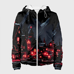 Куртка с капюшоном женская Новогодняя ночь и красные гирлянды, цвет: 3D-белый