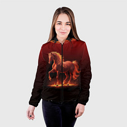 Куртка с капюшоном женская Узор с конем огнем, цвет: 3D-черный — фото 2