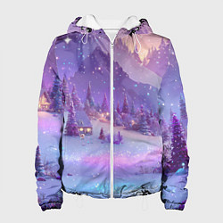 Куртка с капюшоном женская Новогодняя магическая атмосфера, цвет: 3D-белый