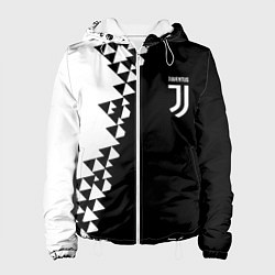 Куртка с капюшоном женская Juventus черно белая геометрия текстура, цвет: 3D-белый