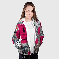 Куртка с капюшоном женская Розовые смайлы граффити, цвет: 3D-белый — фото 2