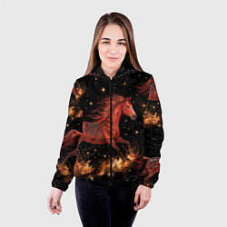 Куртка с капюшоном женская Огненные лошади - паттерн, цвет: 3D-черный — фото 2